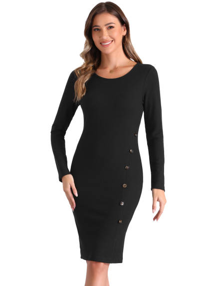 Allegra K - Button Decor Sweater Sheath Dress