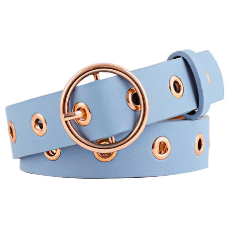 Allegra K- Studded Grommet Circle Metal Buckle Leather Belt