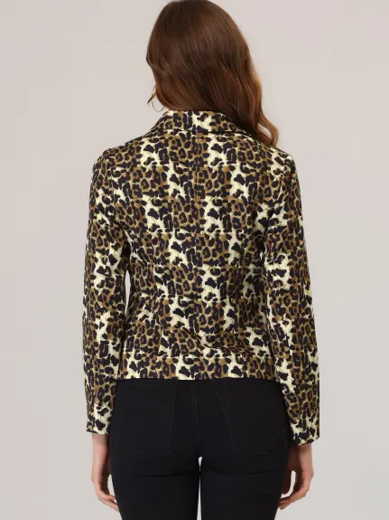 Allegra K- Open Front Notch Lapel Printed Blazer Jacket