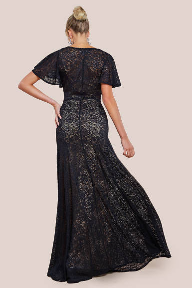 Goddiva - Flutter Sleeve Lace A Line Maxi Dress