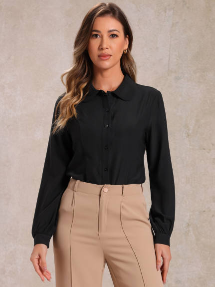 Allegra K - Peter Pan Collar Long Sleeve Work Shirt