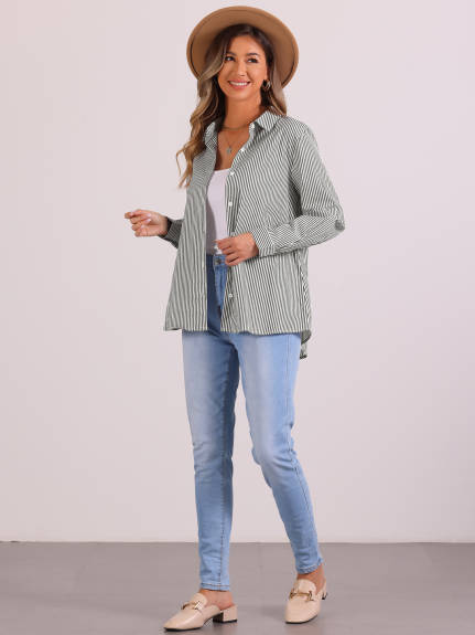 Allegra K - Button Down Long Sleeve Striped Work Shirt