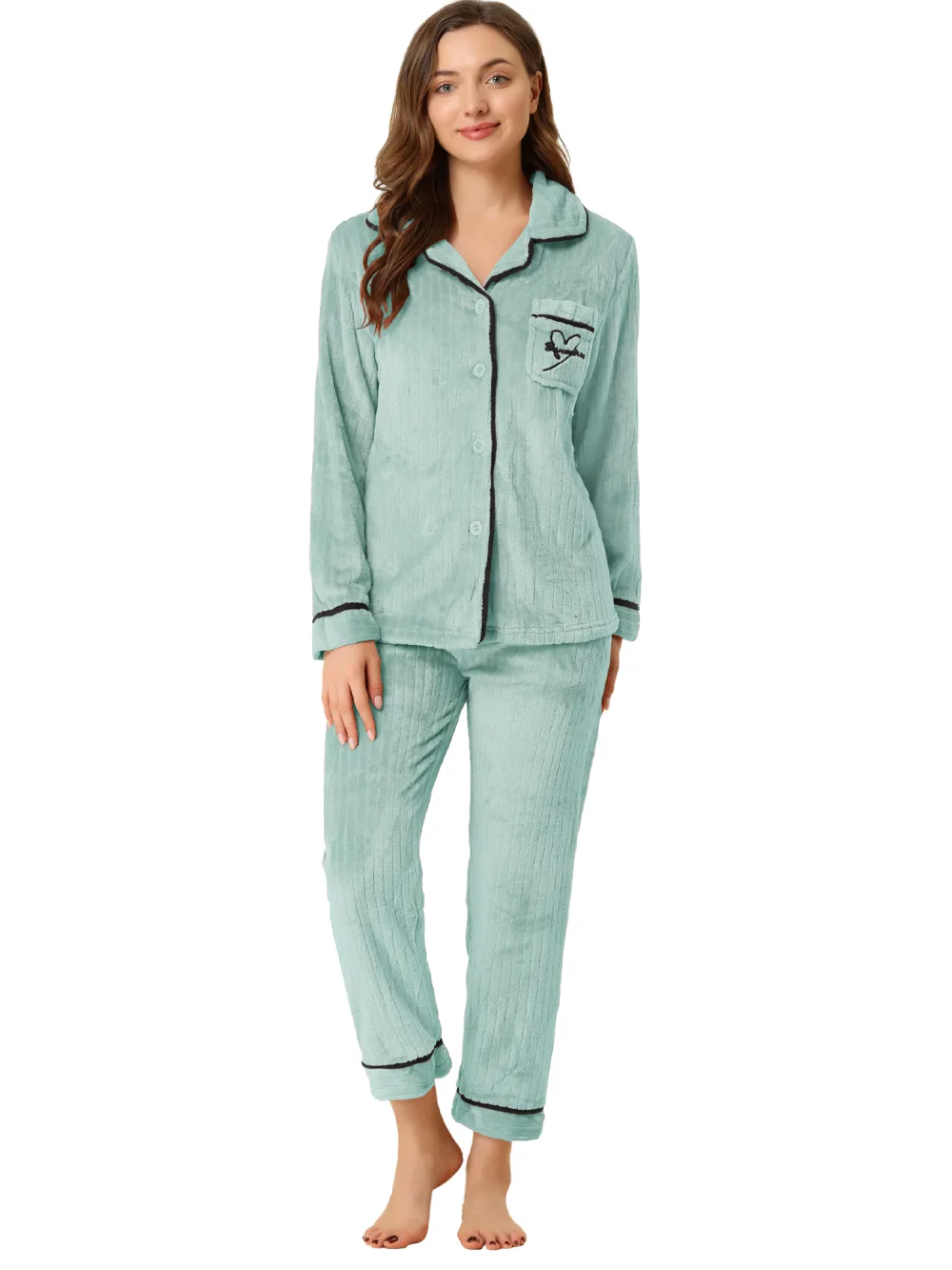 Allegra K - Flannel Button Down Winter Pajama Sets