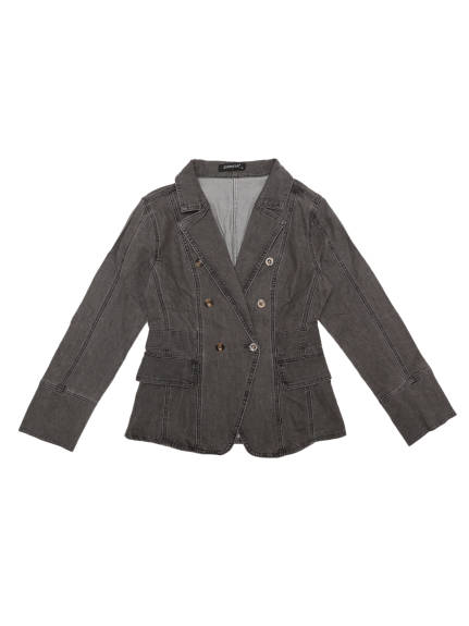 Allegra K- Notched Lapel Button Denim Jacket with Pockets