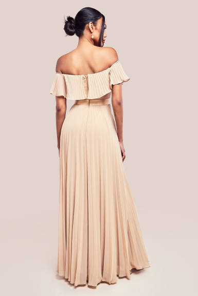 Goddiva - Pleated Chiffon Off Shoulder Maxi Dress