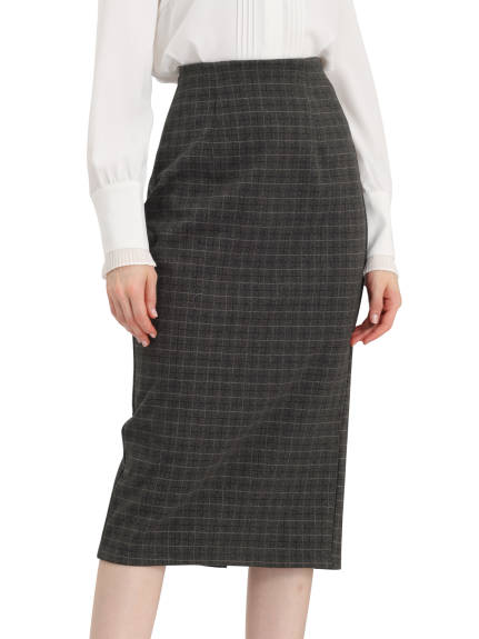 Allegra K - Plaid Zipper Back Split Midi Skirt