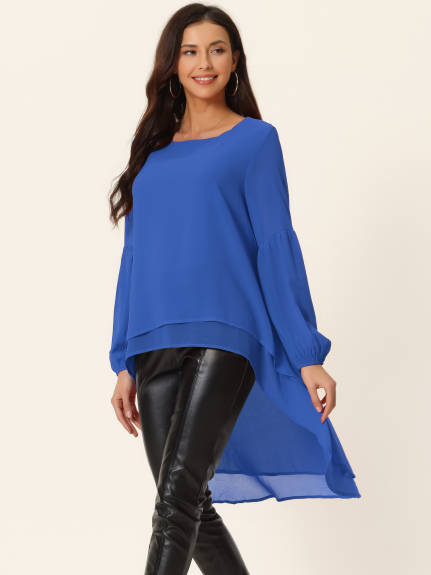 Allegra K- Lantern Long Sleeve High Low Asymmetrical Irregular Hem Top