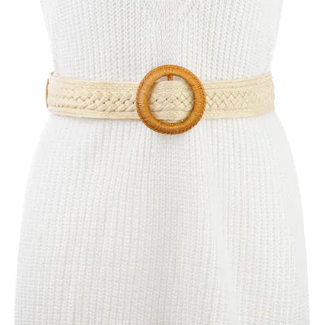 Allegra K- Round Buckle Woven Belt Boho Vintage Style