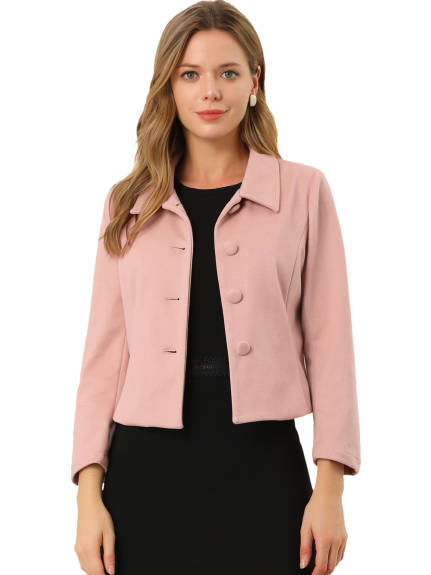 Allegra K- Single Breasted Point Collar Short Coat with Pockets