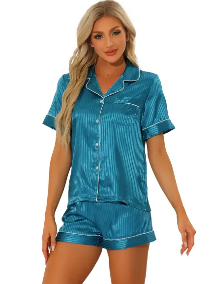 cheibear - Satin Pajamas with Shorts Lounge Set