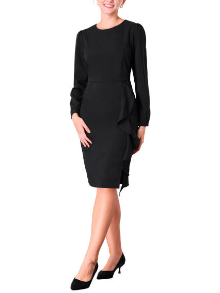 Hobemty - Ruffle Midi Business Sheath Dress