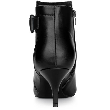 Allegra K - Pointy Toe Zipper Buckle Decor Ankle Boots