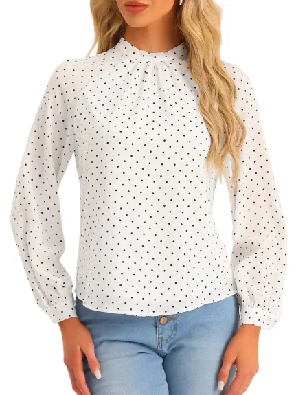 Allegra K - Polka Dots Tie Back Long Sleeve Blouse