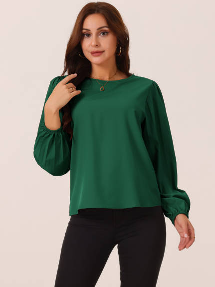 Allegra K - Elegant Pleated Long Sleeve Blouse