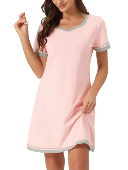 cheibear - Contrast Color V Neck Summer Nightshirt