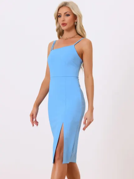 Allegra K- Spaghetti Strap Sleeveless Split Hem Prom Cocktail Bodycon Dress