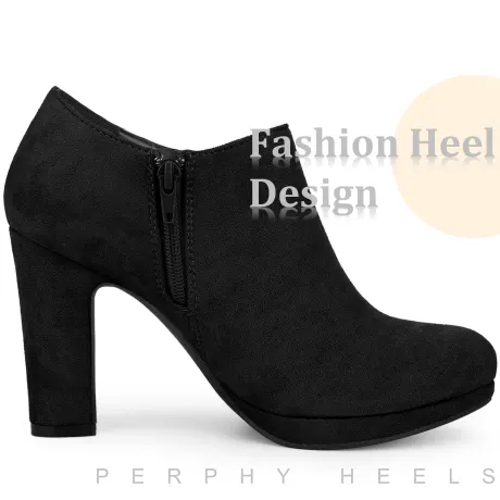 Allegra K - Round Toe Platform Zip-up Ankle Booties