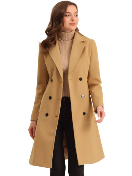 Allegra K - Winter Belted Double Breasted Long Coat