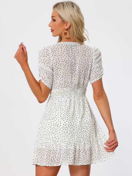 Allegra K - Polka Dots Summer Ruffle Mini Dress