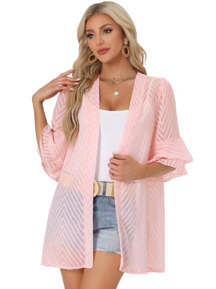 Allegra K- Short Bell Sleeves Cover Up Cardigan