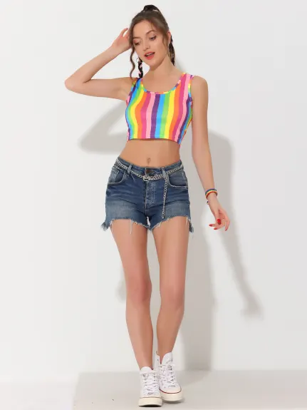 Allegra K- Rainbow Sleeveless Tank Crop Top