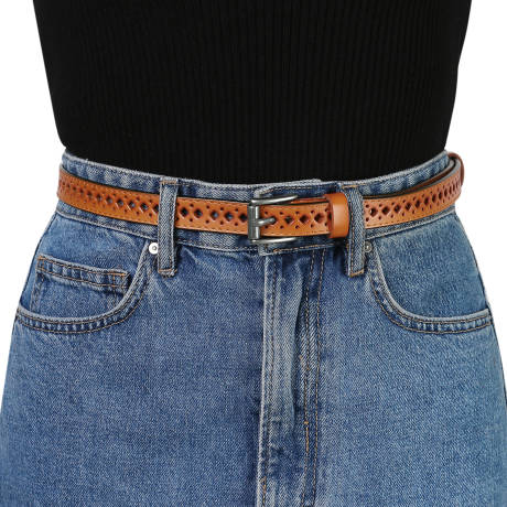 Allegra K- Skinny Faux Leather Hollow-out Thin Waist Belt