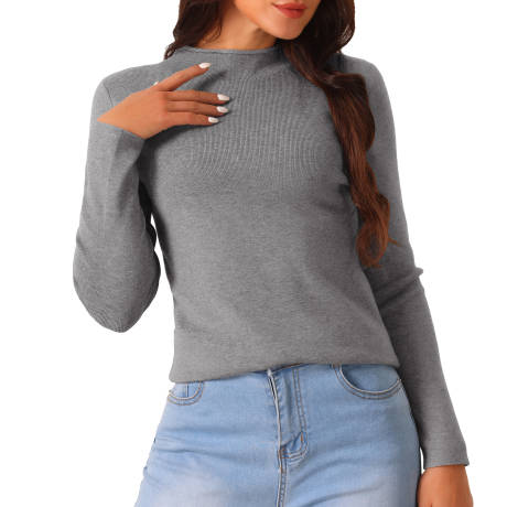 Allegra K - Mock Neck Long Sleeve Slim Knit Top