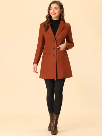 Allegra K- Notched Lapel Single Breasted Long Coat