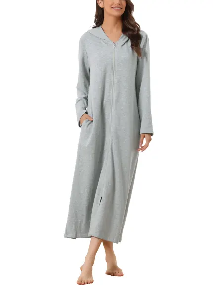 cheibear - Zip Front Hooded Long Nightshirt