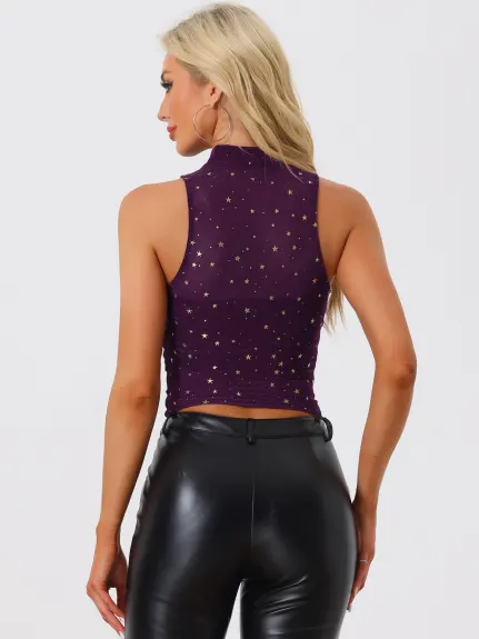 Allegra K- Star Mesh See Through Tank Top