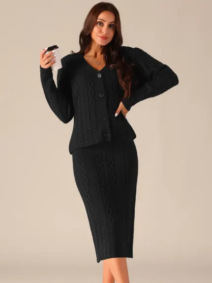 Seta T - V Neck Sweater Midi Skirt Suit Two Piece