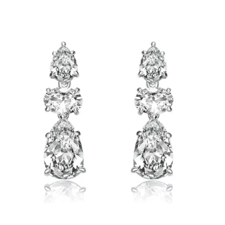 Genevive Boucles d'oreilles pendantes en argent sterling plaqué or blanc avec poire colorée et oxyde de zirconium ovale