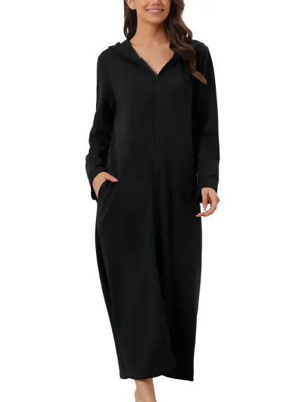 cheibear - Zip Front Hooded Long Nightshirt