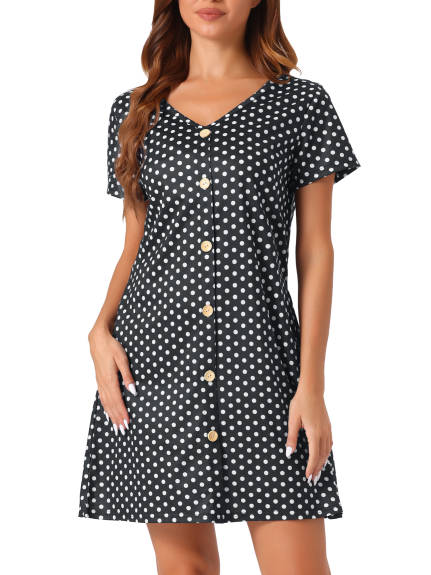 Cheibear - Button Short Sleeve Soft Nightgown