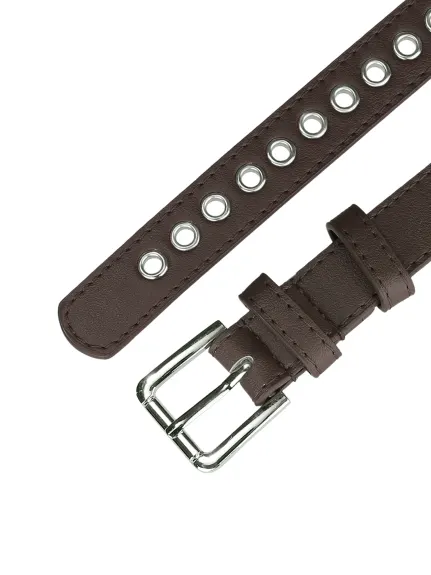 Allegra K- Grommet PU Leather Metal Pin Buckle Belt