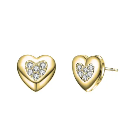 Rachel Glauber Lovely Heart Stud Earrings with Clear Cubic Zirconia