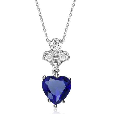 Genevive Sterling Silver Blue Cubic Zirconia Heart Pendant Necklace