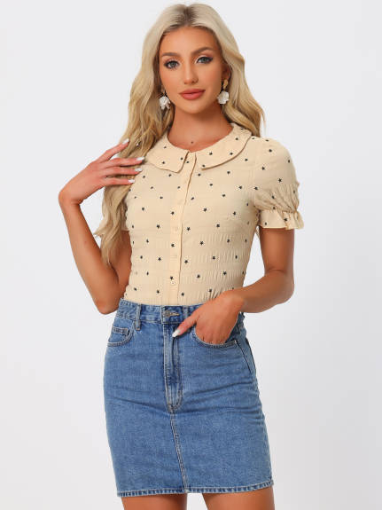 Allegra K - Stars Print Peter Pan Collar Blouse