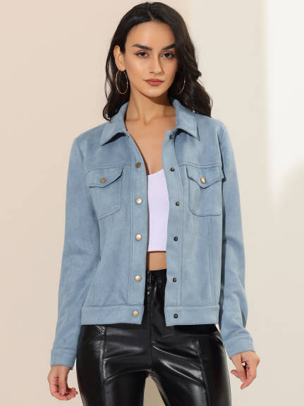 Allegra K- Faux Suede Trucker Motorcycle Jacket