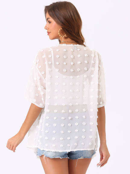 Allegra K- Swiss Dots Short Sleeve Chiffon Cardigans