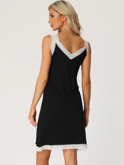 cheibear - Sleeveless Lace Trim V Neck Modal Nightgown