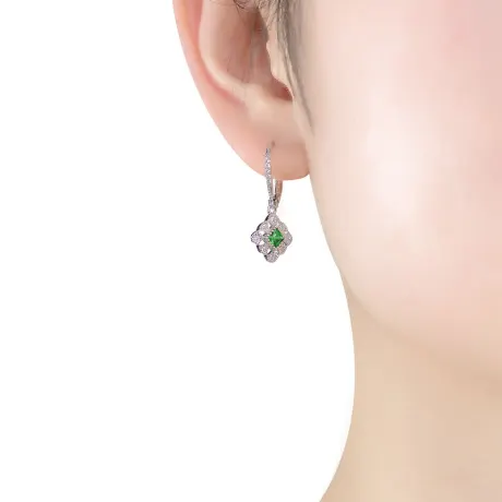 Genevive Sterling Silver White Gold Plated with Colored Cubic Zirconia Leverback Earrings