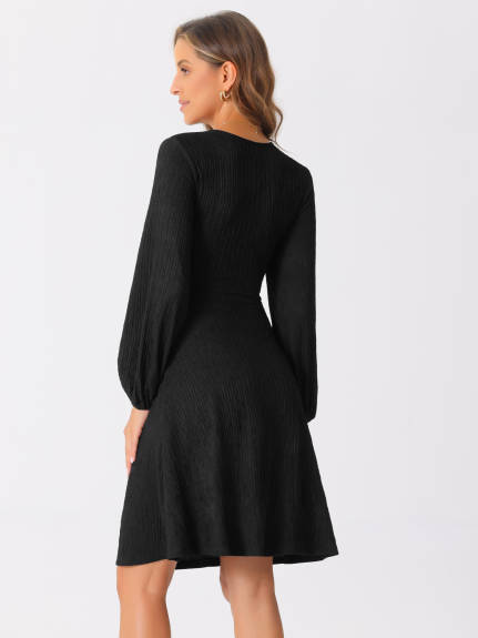 Allegra K - Criss Cross Textured A-Line Midi Dress