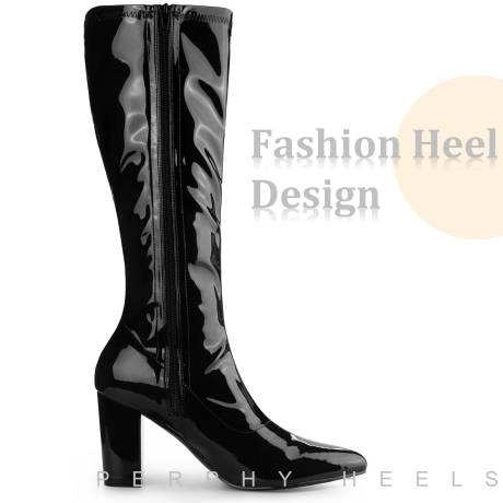 Allegra K - Patent Leather Knee High GoGo Boots