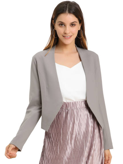 Allegra K- Suit Collarless Cropped Blazer Jacket