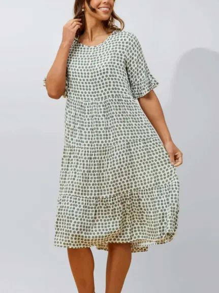 Annick - Vanessa Midi Dress A-Line Polka Dot Tiered Skirt