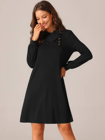 Allegra K - Long Sleeve Cowl Neck Tunic Top Dress