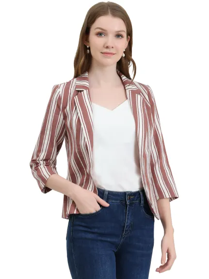 Allegra K- Blazer décontracté à revers cranté à manches 3/4