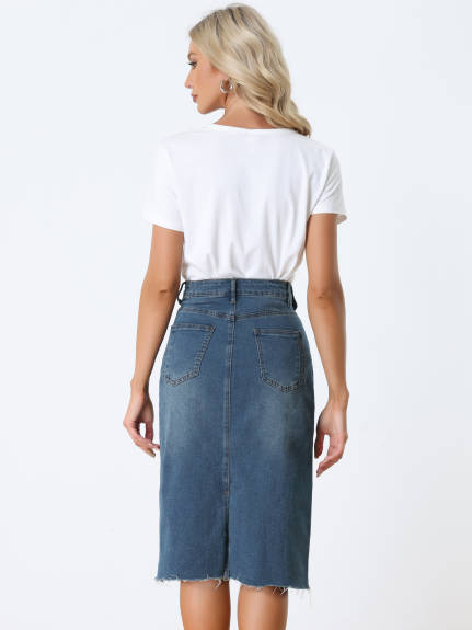 Allegra K- Back Slit Denim Skirt Pack, Blue Combo 1