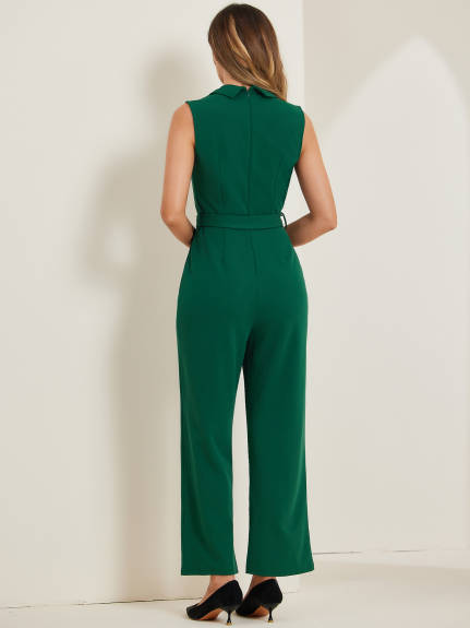 Allegra K - Elegant Sleeveless Belted Jumpsuit